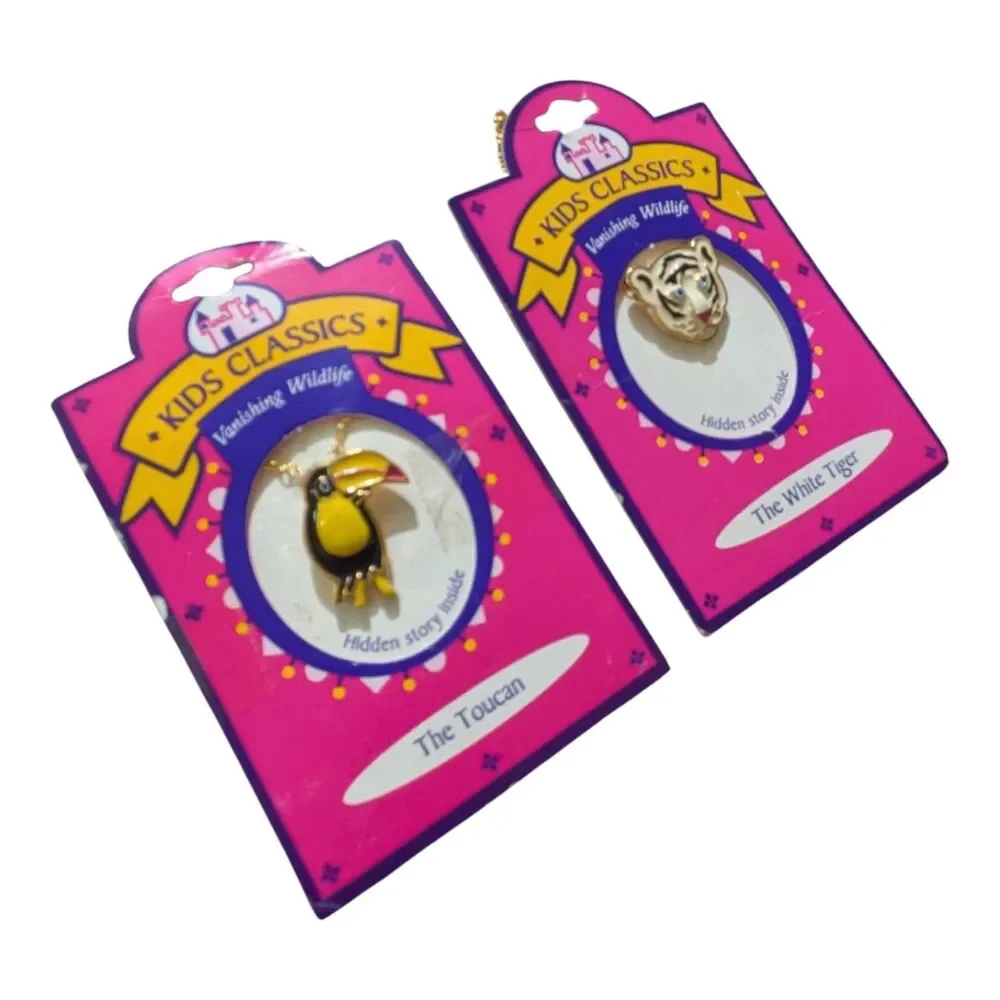Vintage Kids Classics Vanishing Wildlife Necklace Set, Toucan & White Tiger